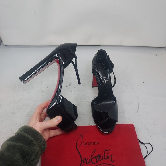 Christian Louboutin Black Sandaloo Patent Platform Sandal - Picture 1 of 13